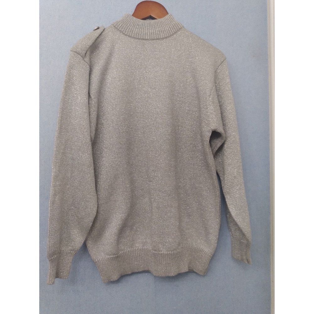 Classic Mock Neck Quarter-Zip Sweater Metallic Silver Knit Pullover